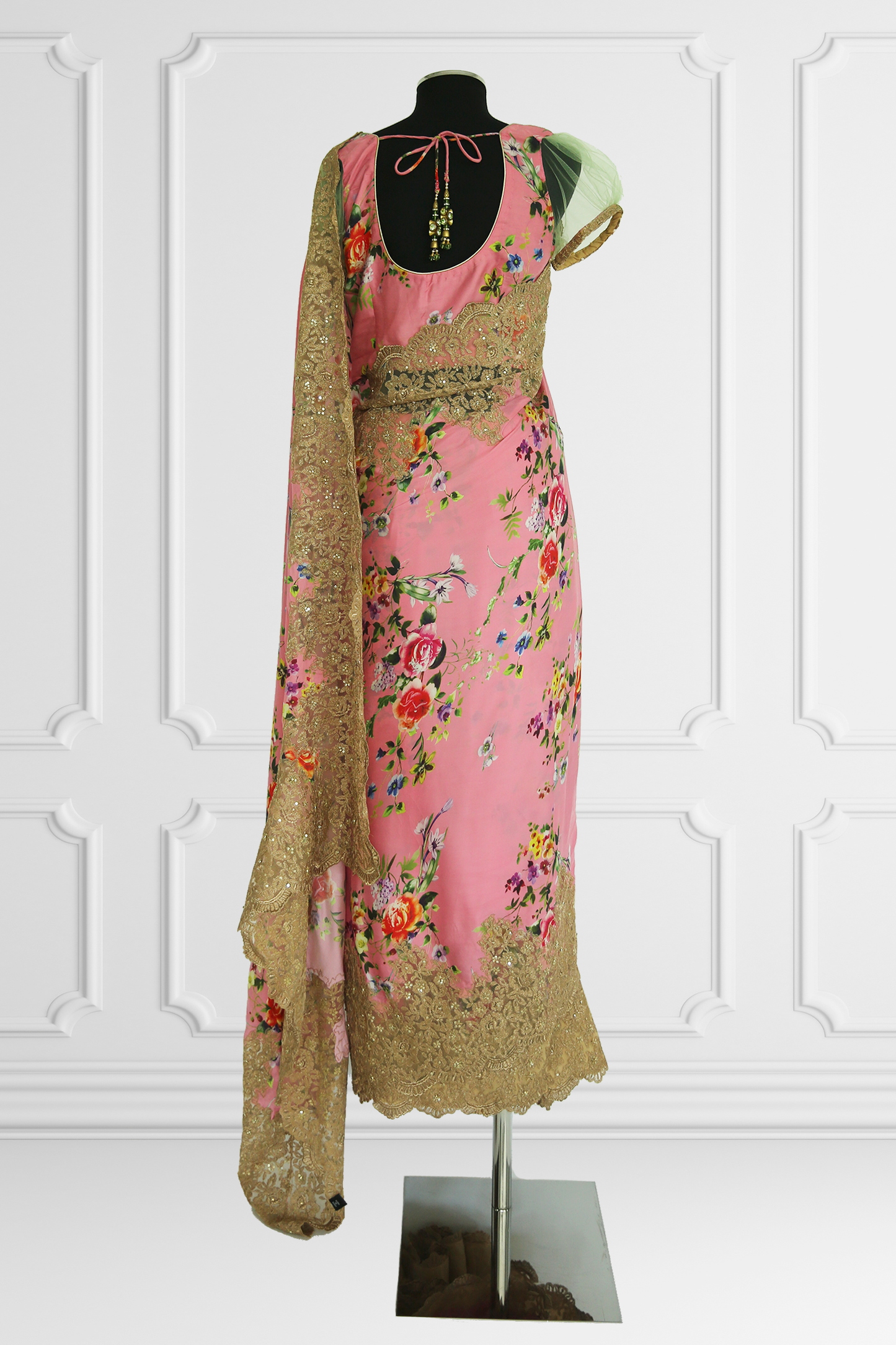 Pink Floral Saree Set