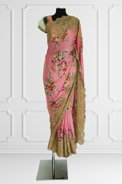 Pink Floral Saree Set