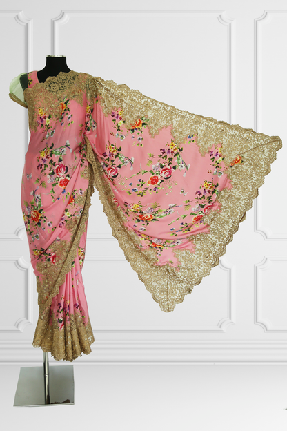 Pink Floral Saree Set