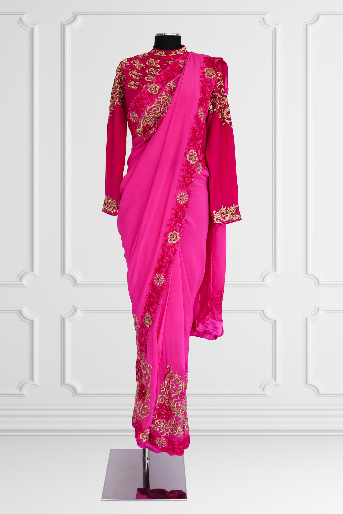 Silk Pink with Gold Embroidered Saree Set