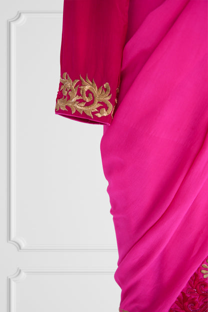 Silk Pink with Gold Embroidered Saree Set