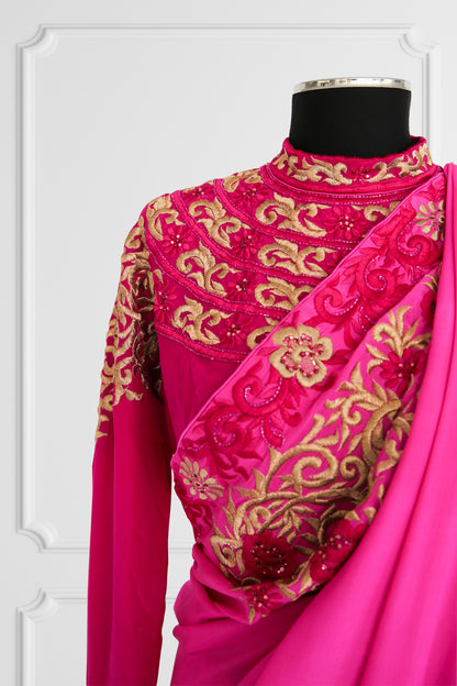 Silk Pink with Gold Embroidered Saree Set