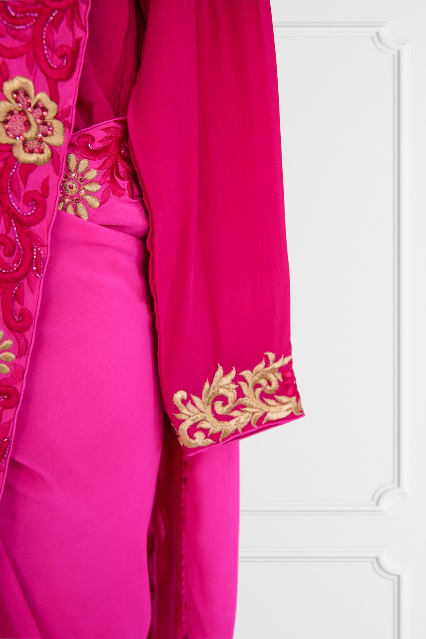 Silk Pink with Gold Embroidered Saree Set