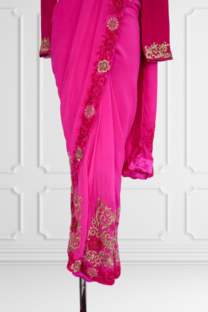 Silk Pink with Gold Embroidered Saree Set