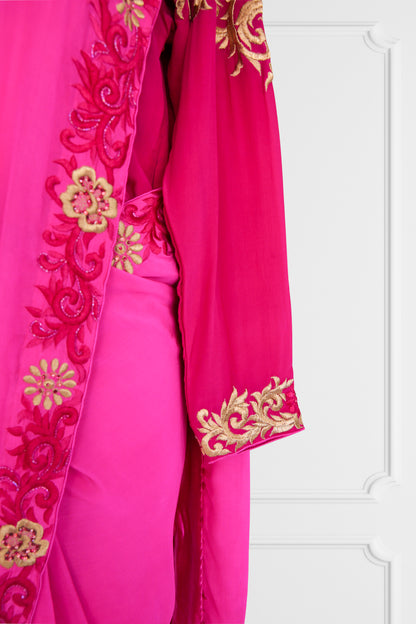 Silk Pink with Gold Embroidered Saree Set