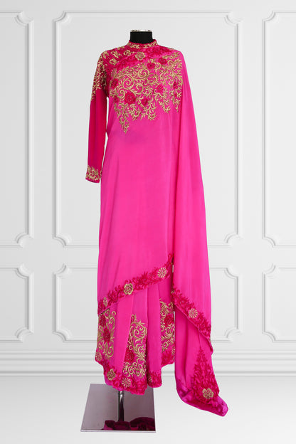 Silk Pink with Gold Embroidered Saree Set