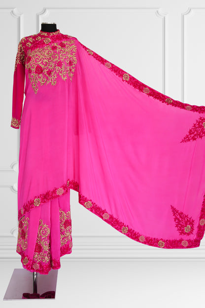 Silk Pink with Gold Embroidered Saree Set