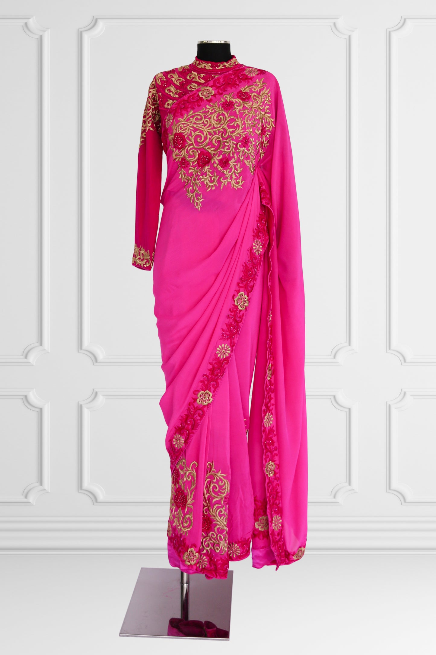 Silk Pink with Gold Embroidered Saree Set