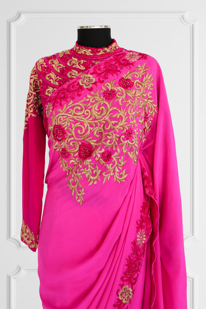 Silk Pink with Gold Embroidered Saree Set