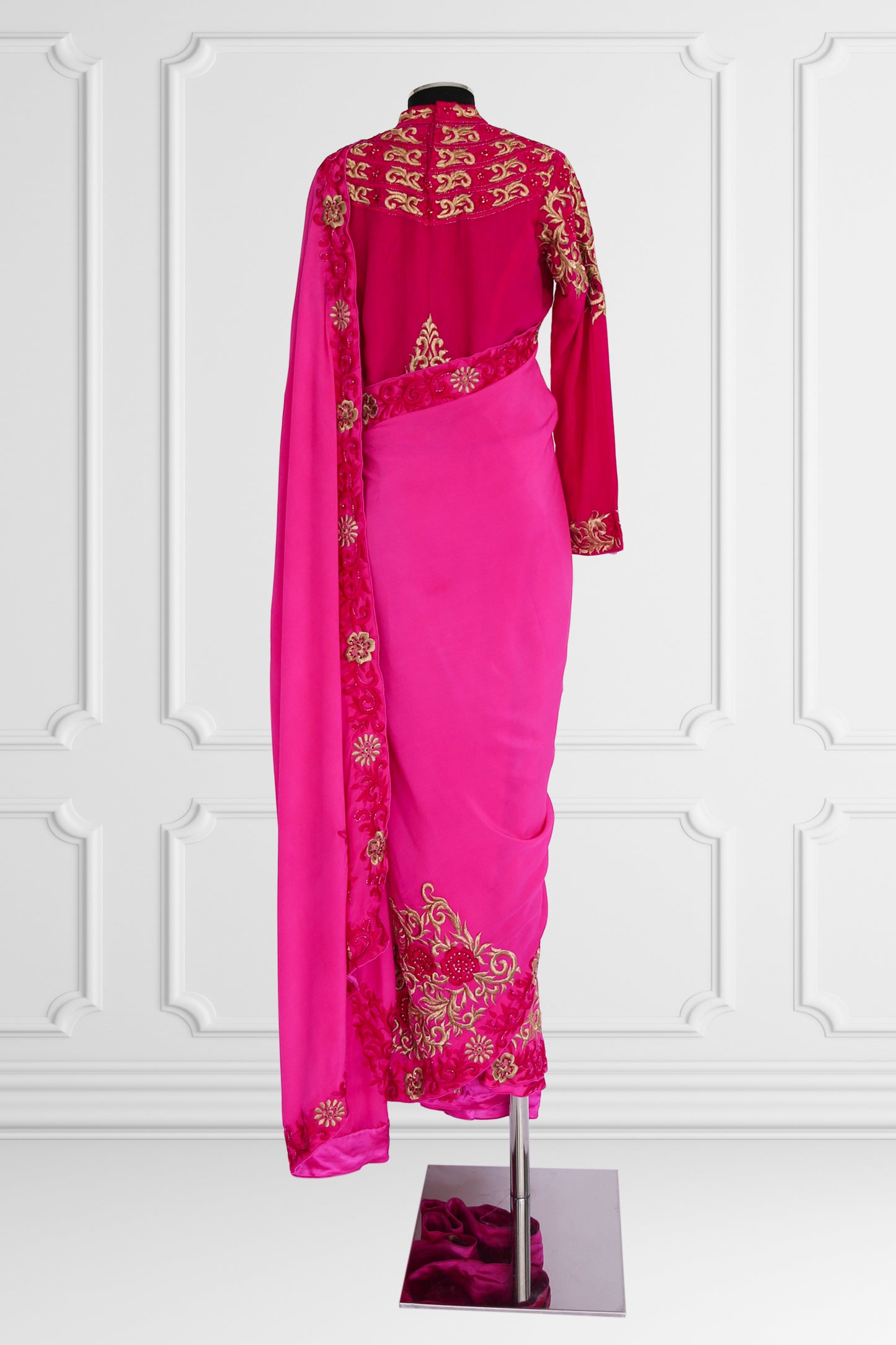 Silk Pink with Gold Embroidered Saree Set