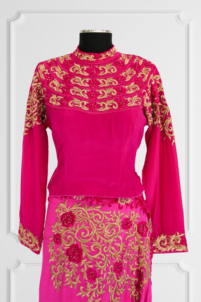 Silk Pink with Gold Embroidered Saree Set