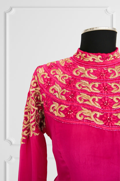 Silk Pink with Gold Embroidered Saree Set