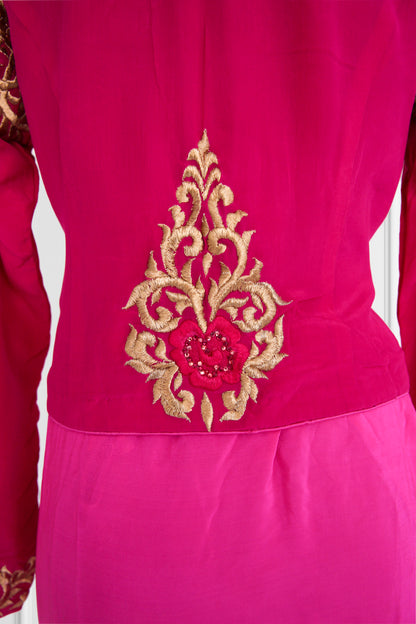 Silk Pink with Gold Embroidered Saree Set