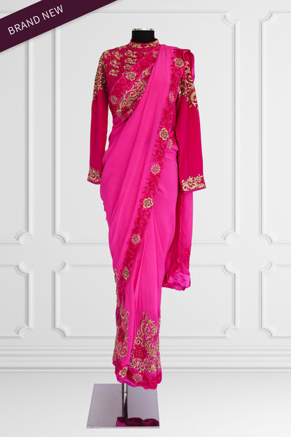 Silk Pink with Gold Embroidered Saree Set