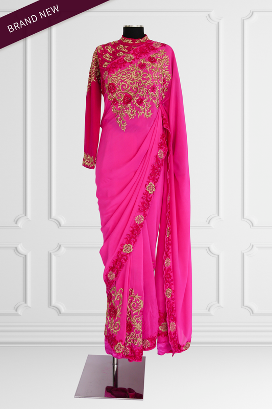 Silk Pink with Gold Embroidered Saree Set