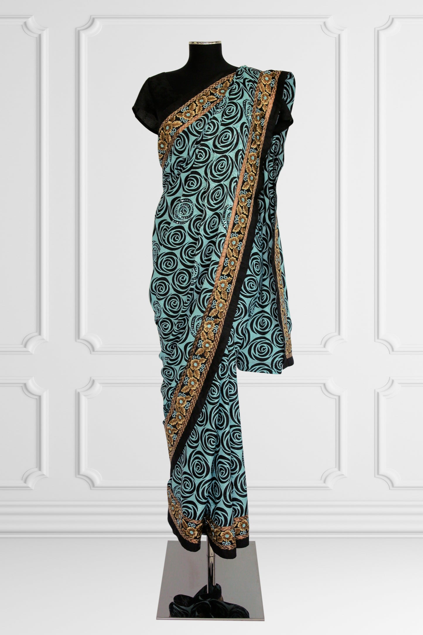 Turquoise Swirl Saree Set