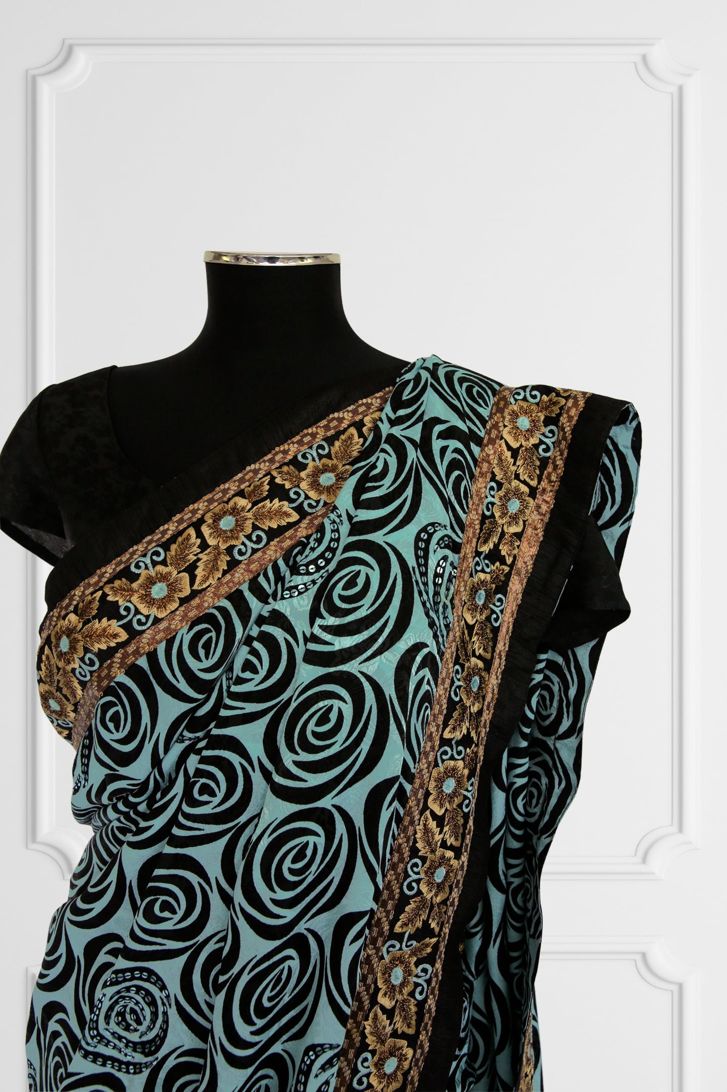 Turquoise Swirl Saree Set