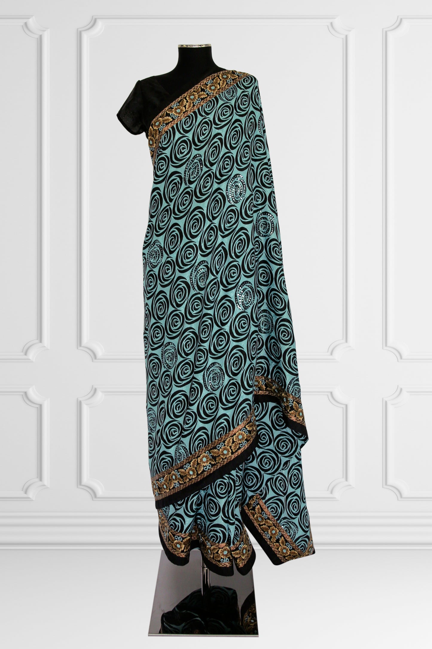 Turquoise Swirl Saree Set