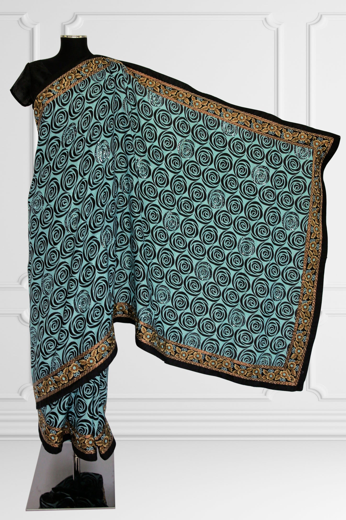 Turquoise Swirl Saree Set