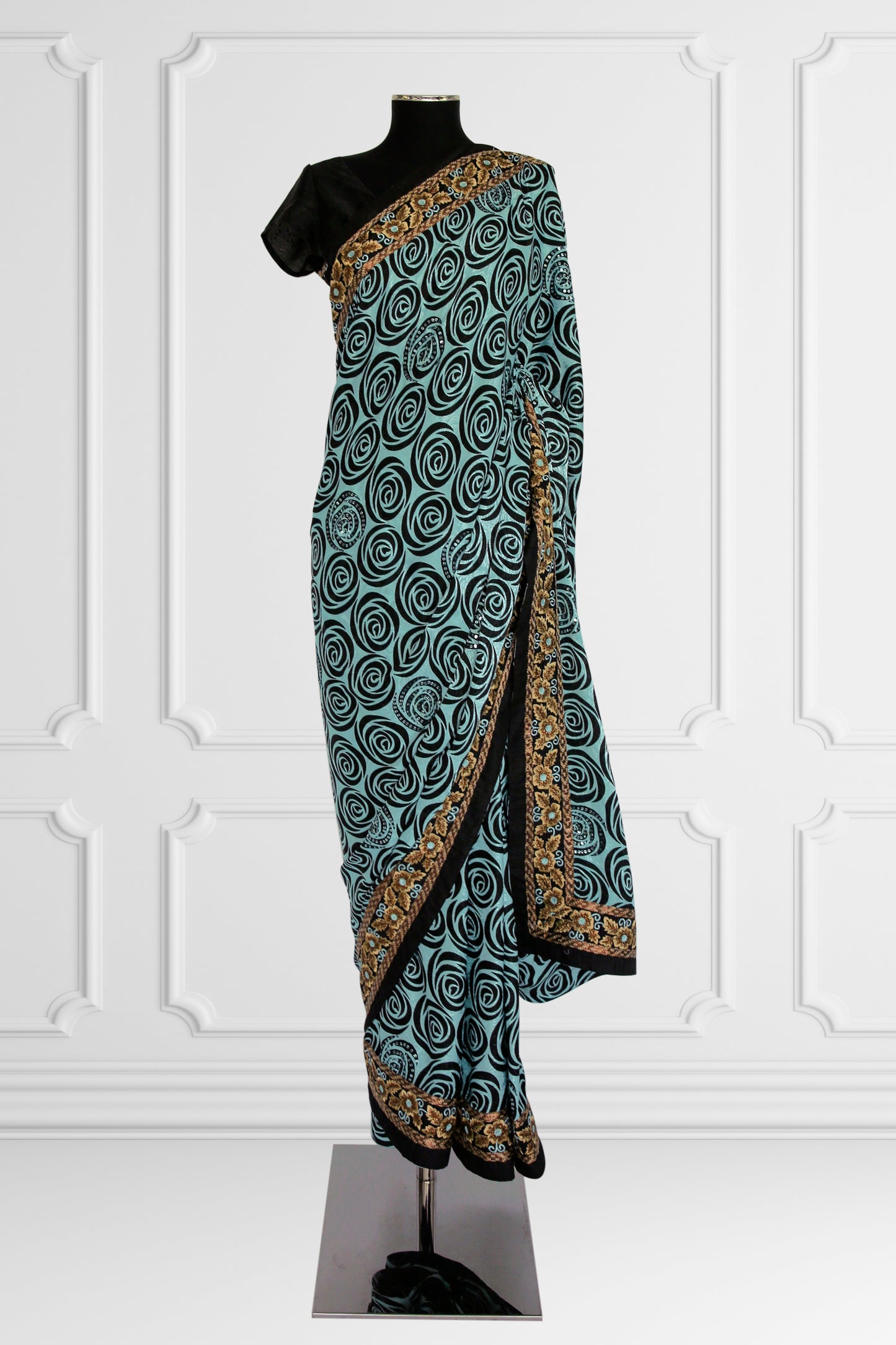 Turquoise Swirl Saree Set