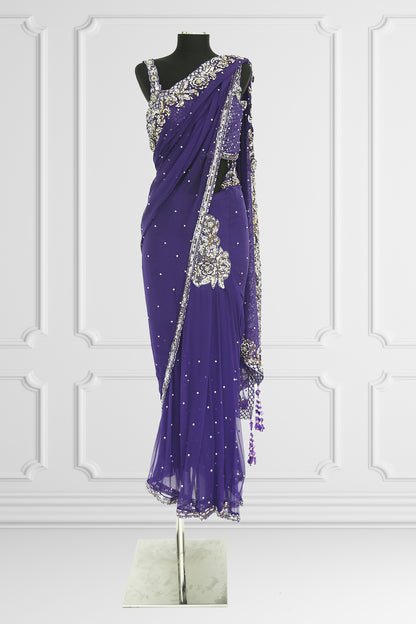 Purple Ready Made Saree Set