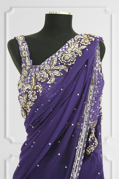 Purple Ready Made Saree Set