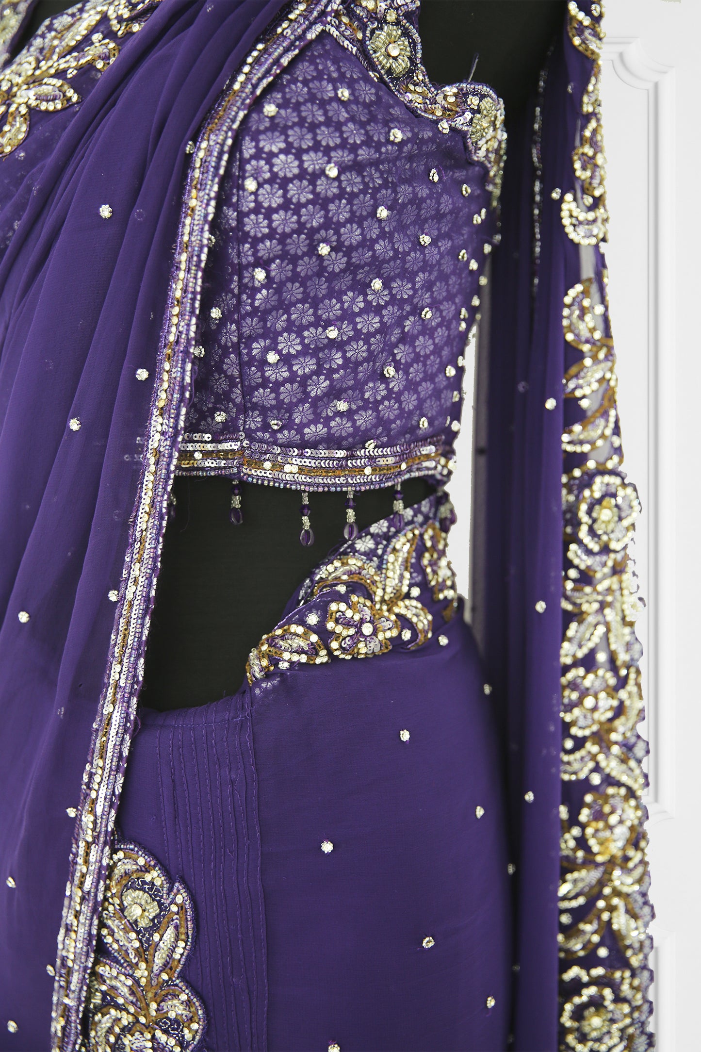 Purple Ready Made Saree Set