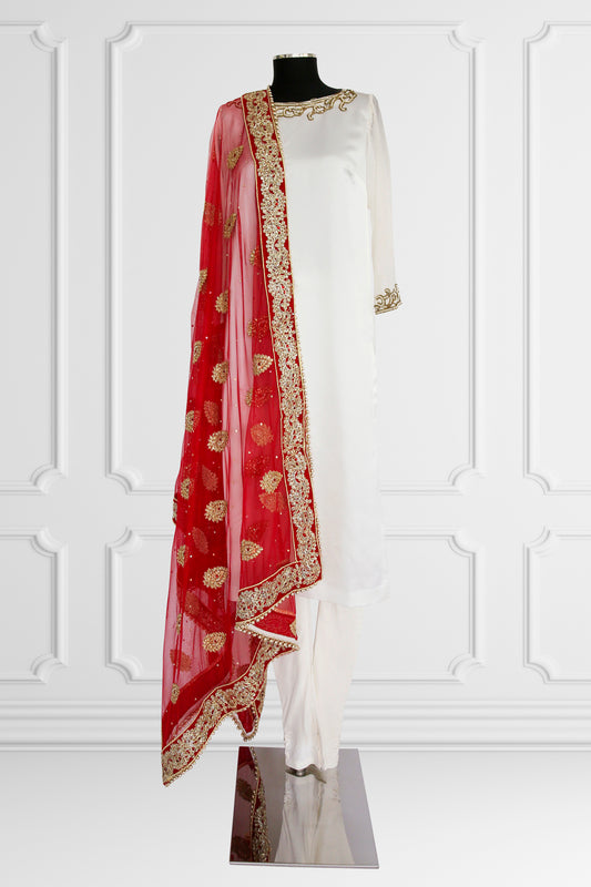 Regal Ruby Embroidered Dupatta