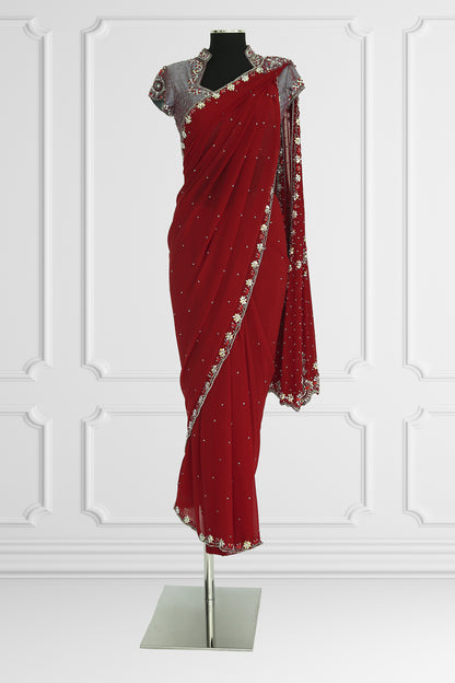 Red Ready Made Saree Set