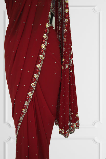 Red Ready Made Saree Set