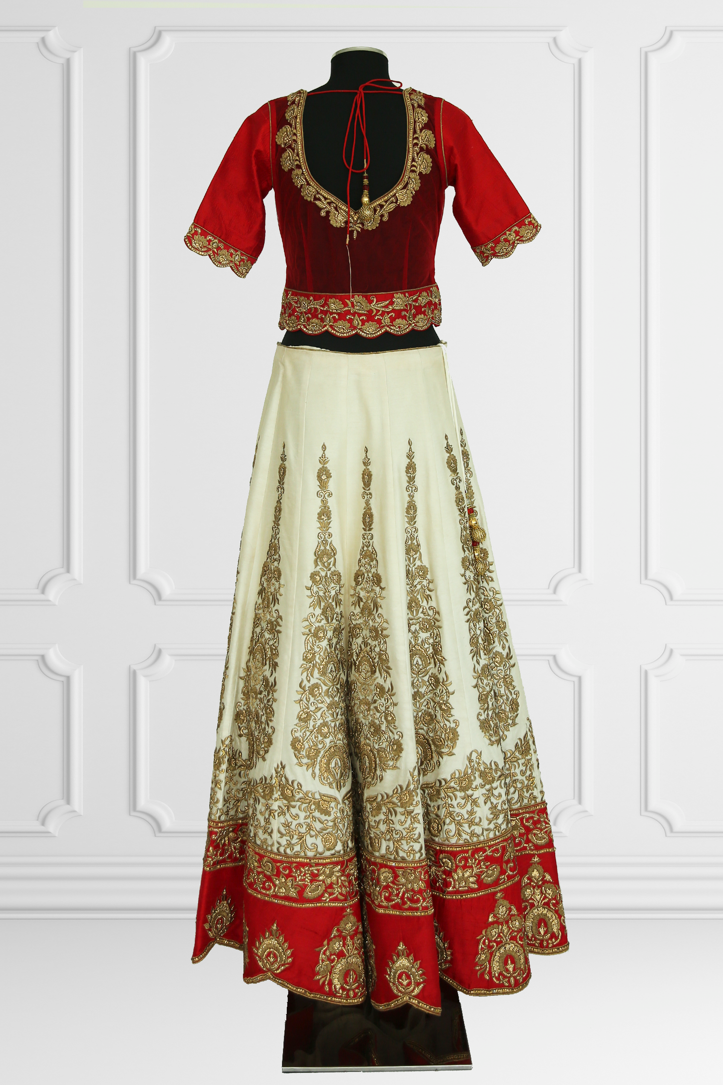 Red & Beige Heavy Embroidered Lehenga with Cape