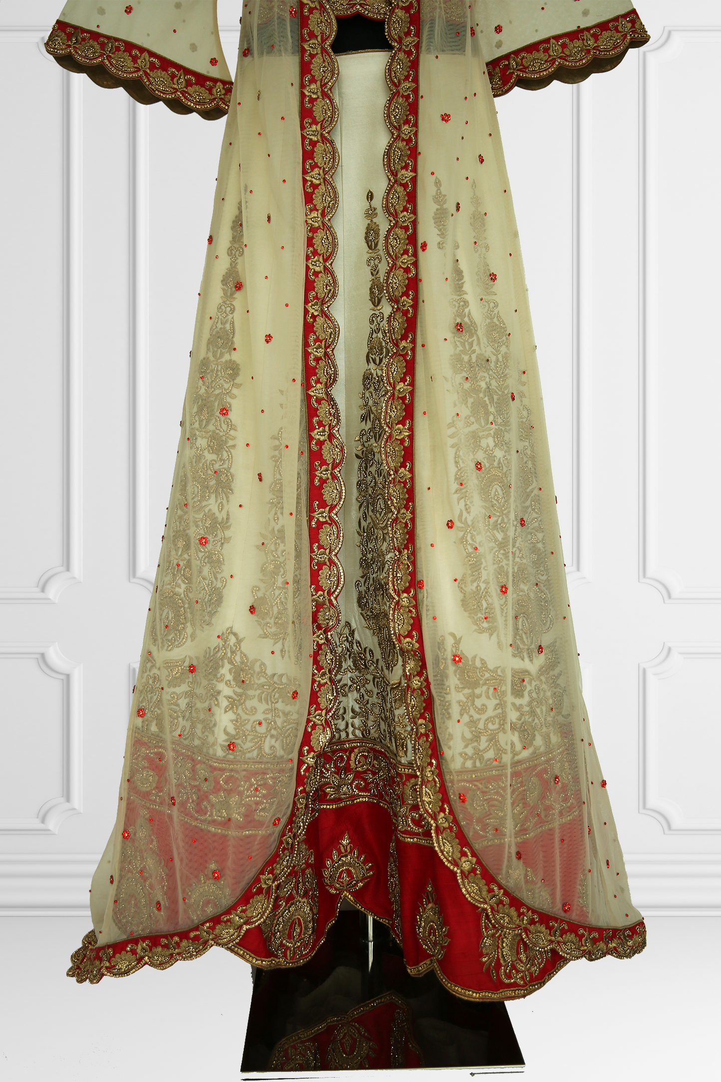 Red & Beige Heavy Embroidered Lehenga with Cape