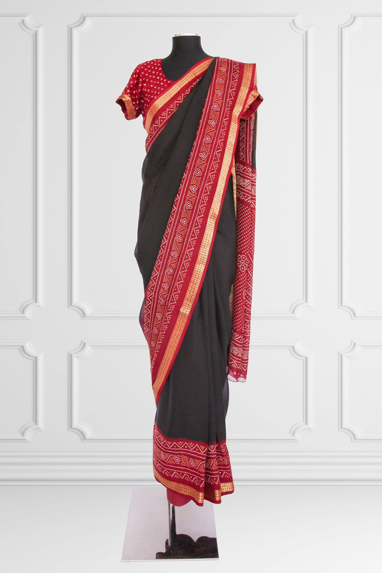 Red and Black Saree Set