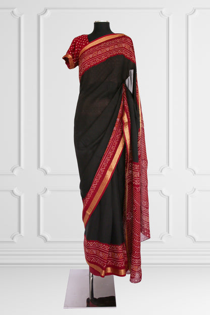 Red and Black Saree Set