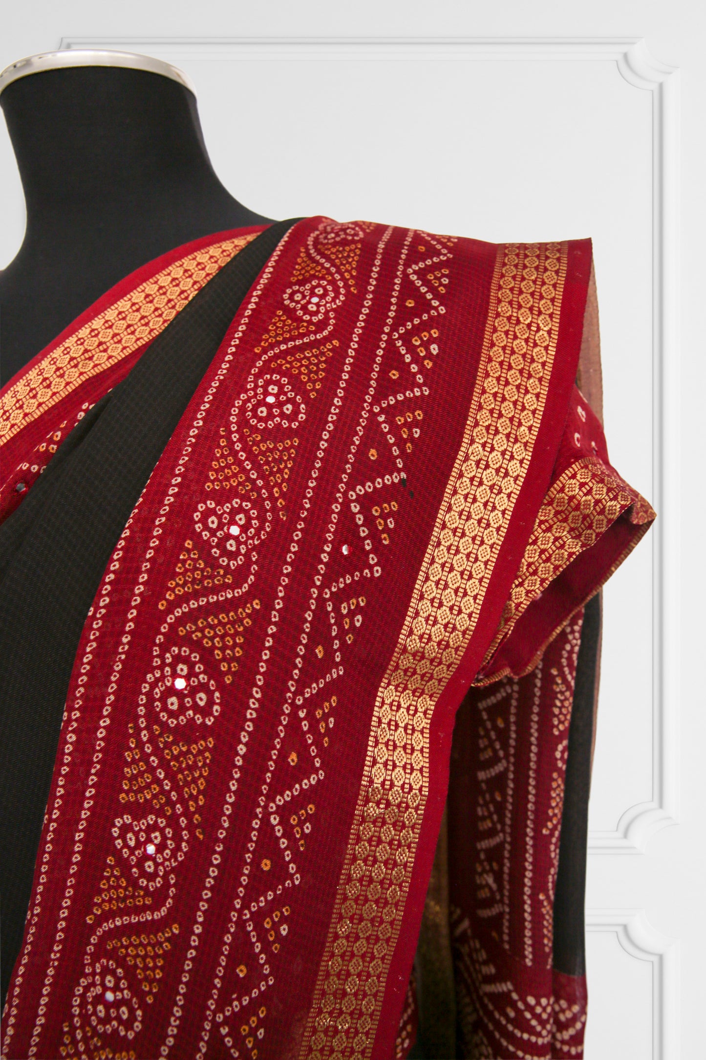 Red and Black Saree Set