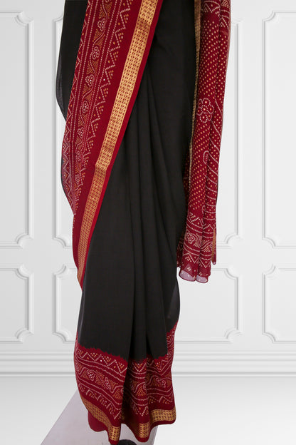 Red and Black Saree Set