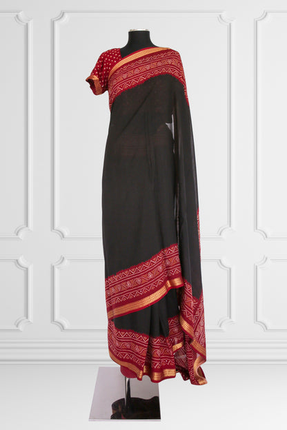 Red and Black Saree Set