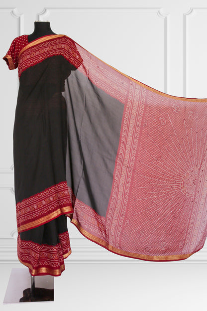 Red and Black Saree Set