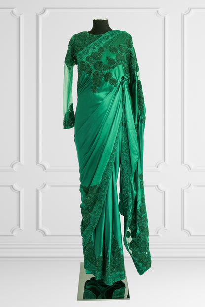 Silk Emerald Green Saree Set