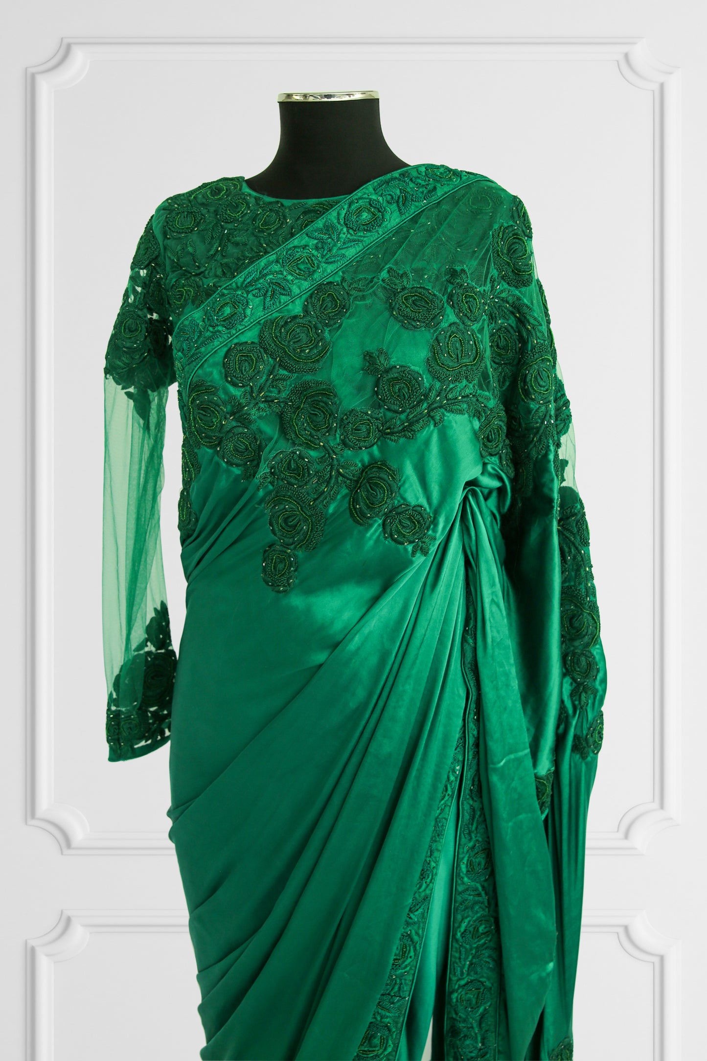 Silk Emerald Green Saree Set