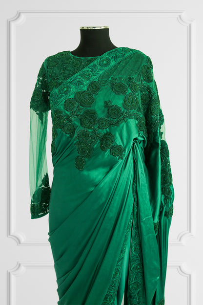 Silk Emerald Green Saree Set