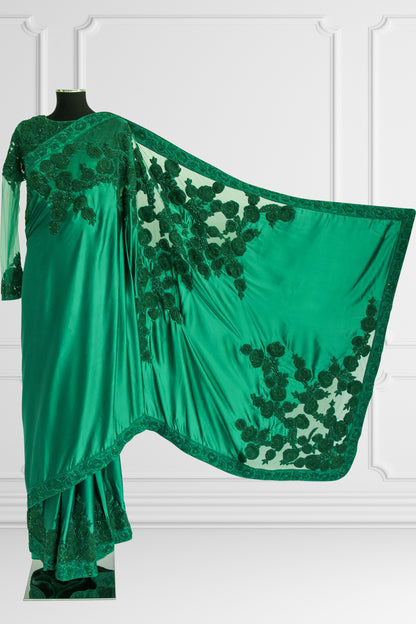 Silk Emerald Green Saree Set