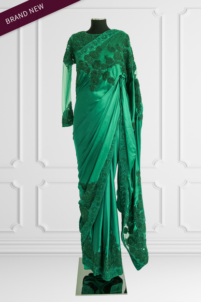 Silk Emerald Green Saree Set