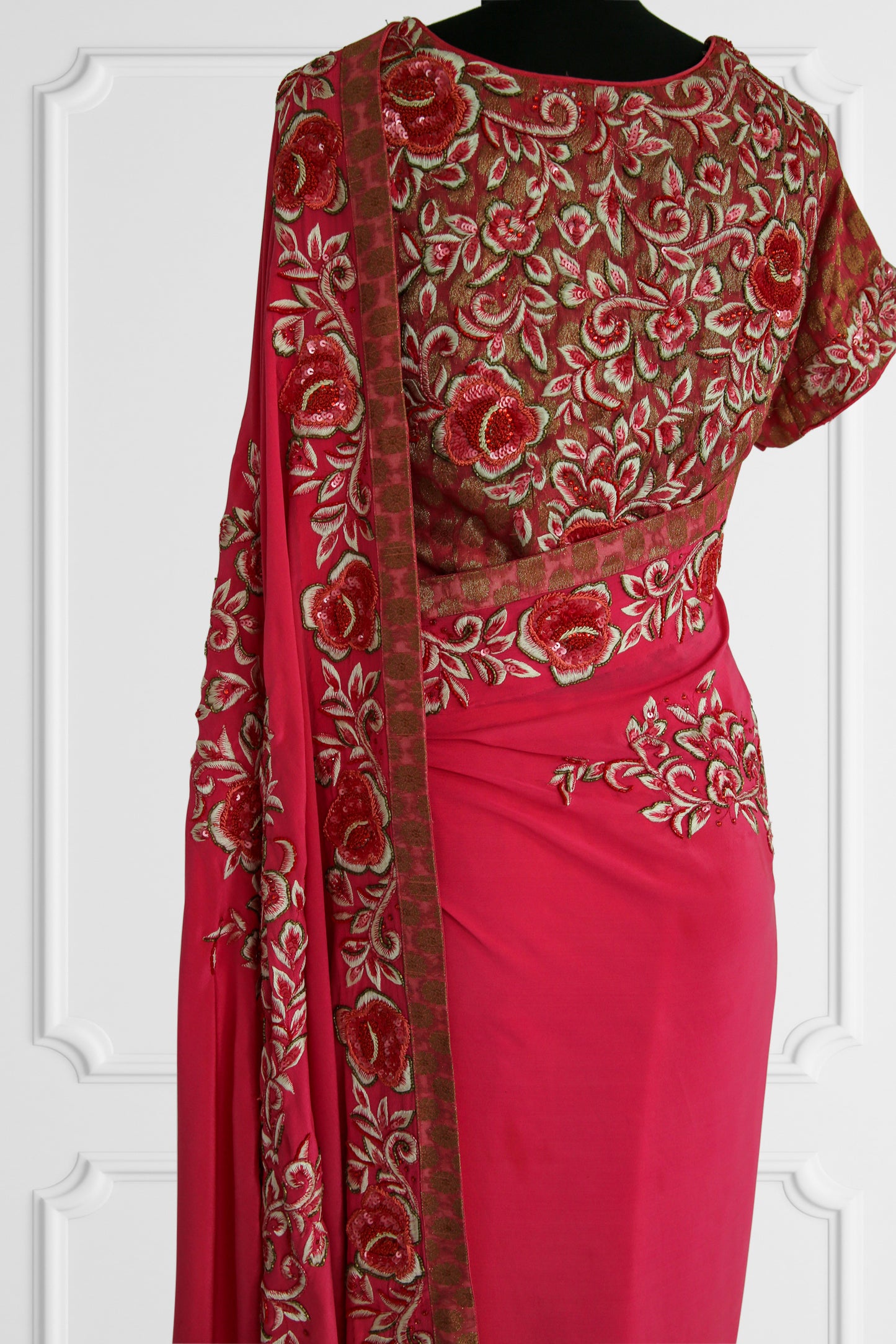 Silk Pink with Floral Border Saree Set