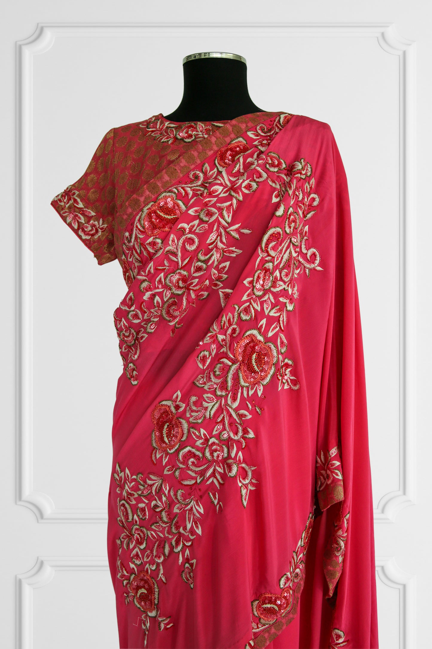 Silk Pink with Floral Border Saree Set