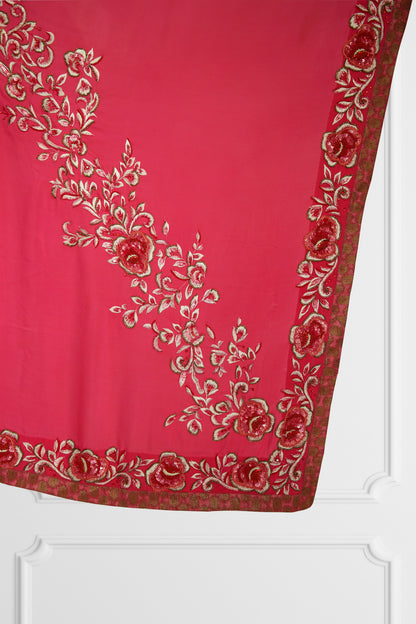 Silk Pink with Floral Border Saree Set