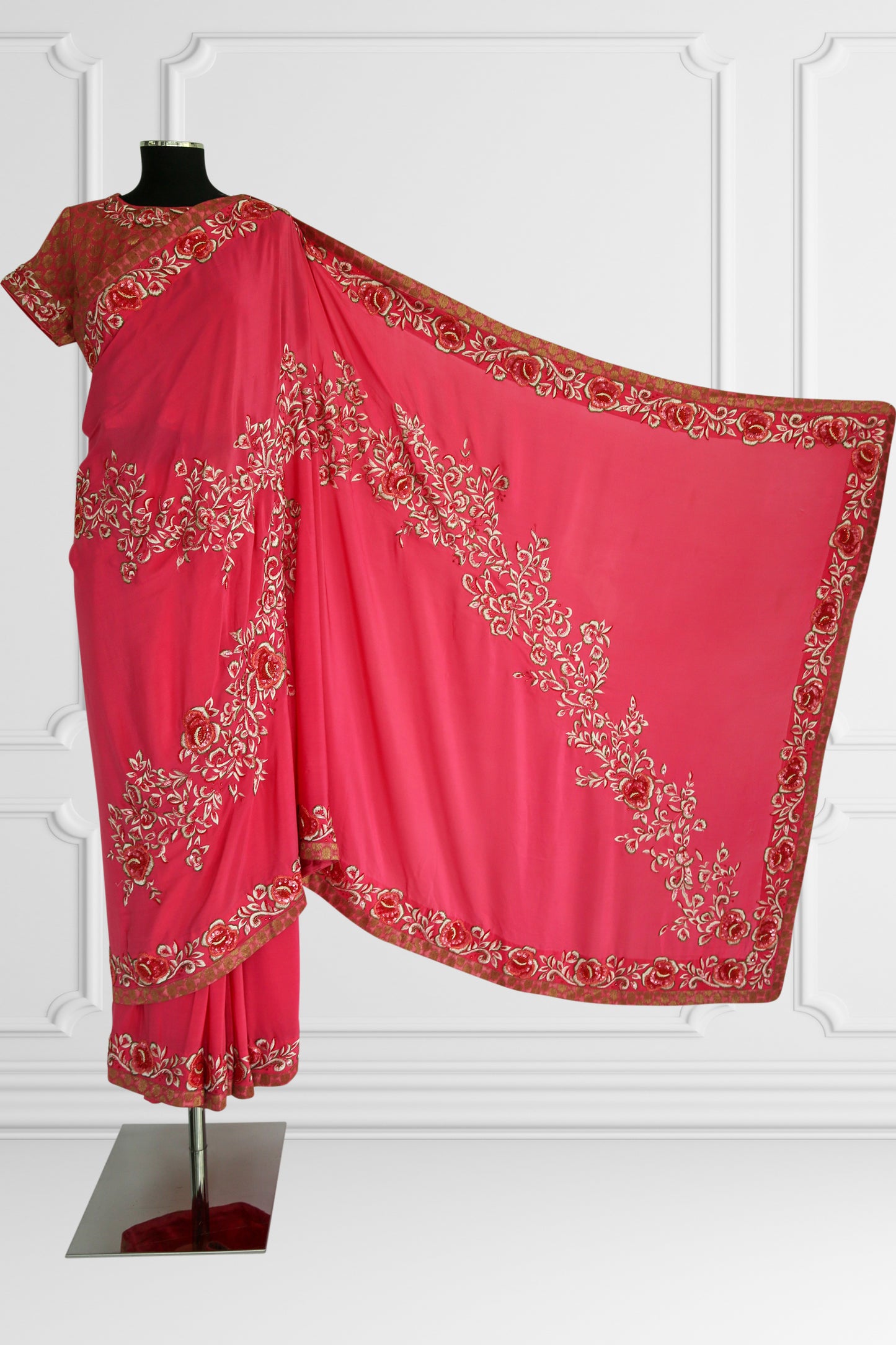 Silk Pink with Floral Border Saree Set