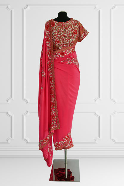 Silk Pink with Floral Border Saree Set