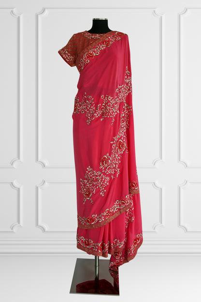 Silk Pink with Floral Border Saree Set