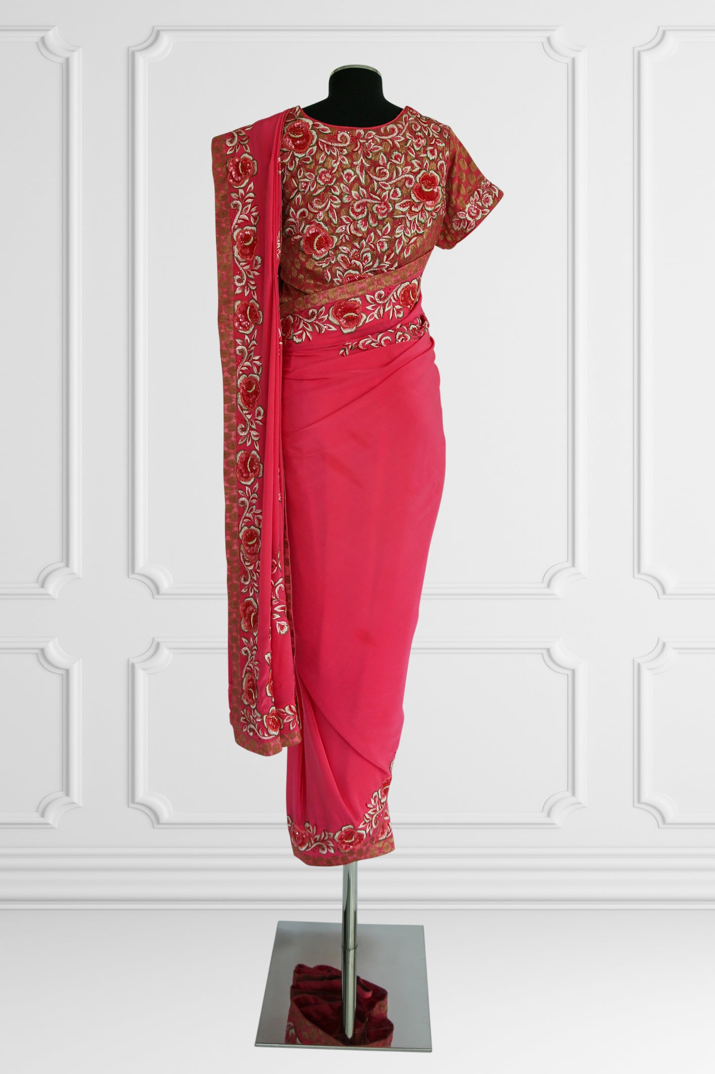 Silk Pink with Floral Border Saree Set